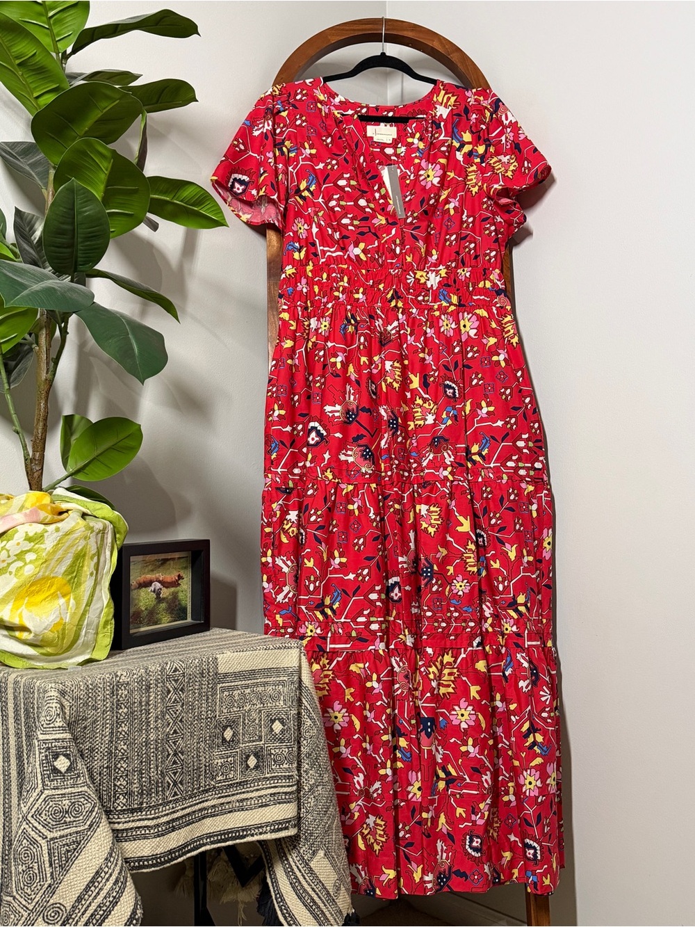 Anthropologie XL Red Geometric Floral The Somerset Maxi Dress NEW